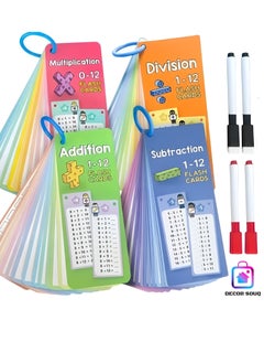 DECOR SOUQ Ultimate Maths Flash Cards Set: Comprehensive Learning Tool for Kids and Students - Includes Addition, Subtraction, Multiplication and Division for Numbers 1-12! Boost Maths Skills with Color-Coded Cards, Organized by Arithmetic Type for Easy Learning - Designed for Interactive Practice, Each Set Comes Attached to Durable Rings for Quick Flipping and Includes Reusable Dry-Erase Markers for Writing and Erasing - Perfect for Home, Schooling, Classroom Activities or On-the-Go Learning - Encourage Problem Solving, Focus and Confidence with this Engaging Educational Gift - Ideal for Parents, Teachers and Learners of All Ages - Make Maths Fun and Accessible  - Image 2