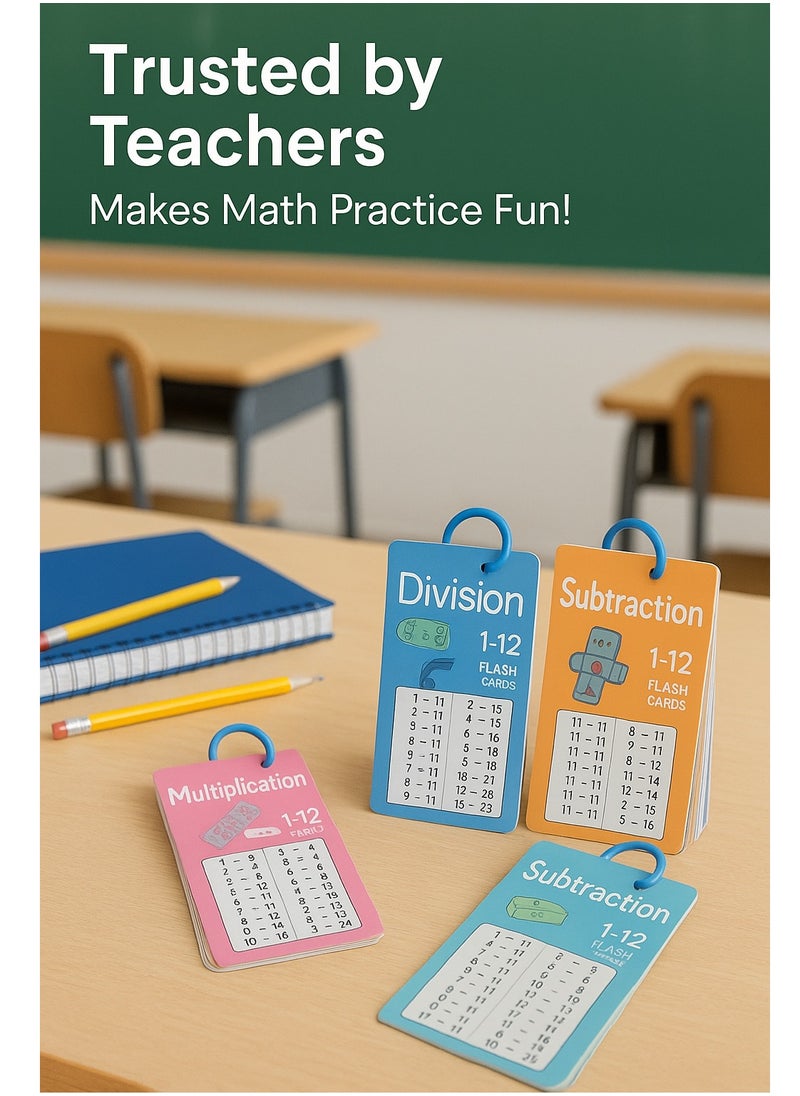 DECOR SOUQ - Ultimate Maths Flash Cards Set: Comprehensive Learning Tool for Kids and Students - Includes Addition, Subtraction, Multiplication and Division for Numbers 1-12! Boost Maths Skills with Color-Coded Cards, Organized by Arithmetic Type for Easy Learning - Designed for Interactive Practice, Each Set Comes Attached to Durable Rings for Quick Flipping and Includes Reusable Dry-Erase Markers for Writing and Erasing - Perfect for Home, Schooling, Classroom Activities or On-the-Go Learning - Encourage Problem Solving, Focus and Confidence with this Engaging Educational Gift - Ideal for Parents, Teachers and Learners of All Ages - Make Maths Fun and Accessible - Image 1