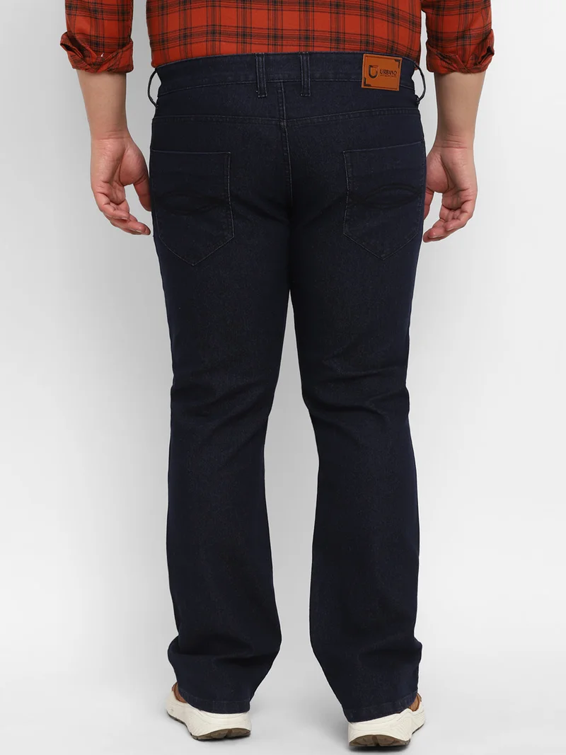 Urbano Fashion  Urbano Plus Men's Dark Blue Regular Fit Washed Denim Bootcut Jeans Stretchable  | Best Price UAE