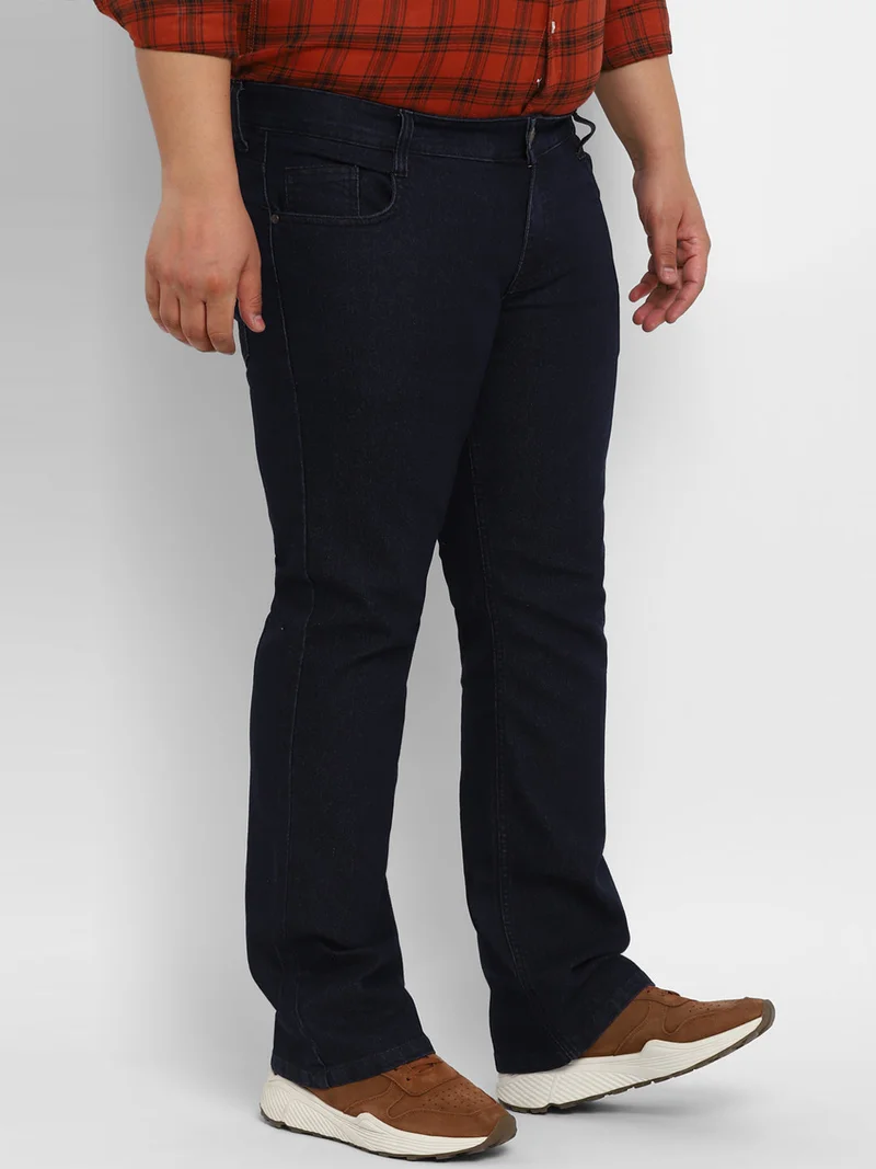 Urbano Fashion  Urbano Plus Men's Dark Blue Regular Fit Washed Denim Bootcut Jeans Stretchable  | Best Price UAE