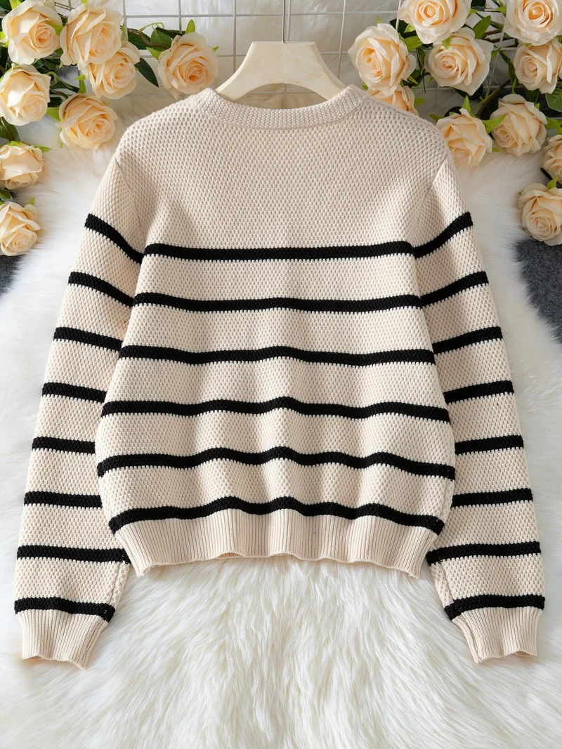 Outzidr  Cream Full Sleeves Striped Cardigan  | Best Price UAE
