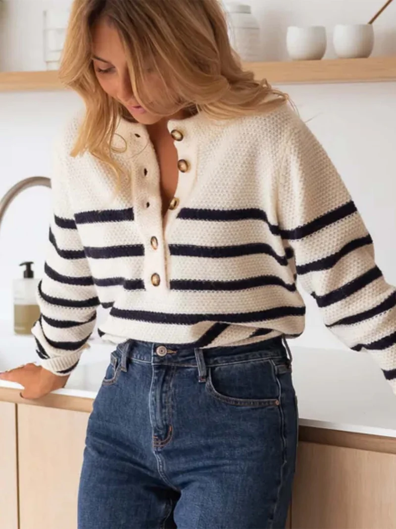 OUTZIDR Cream Full Sleeves Striped Cardigan