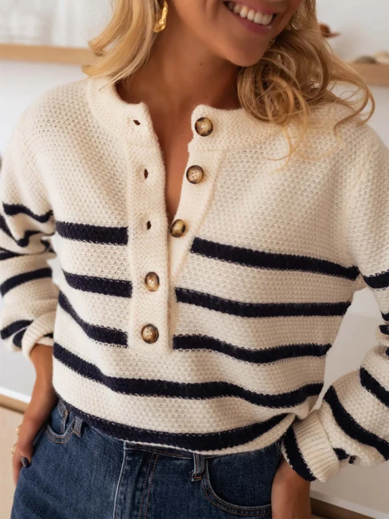 Outzidr  Cream Full Sleeves Striped Cardigan  | Best Price UAE