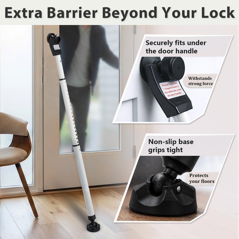 LAKEROD 3 in 1 Door Security Bar-High-Strength Steel 1.3" Sliding Door Security Bar with Anti-Slip Rotating Base,2-Level Adjustable Up to 46" Door Lock Stick for Apartment, Hotel,Kids&Pet Safety - Image 2