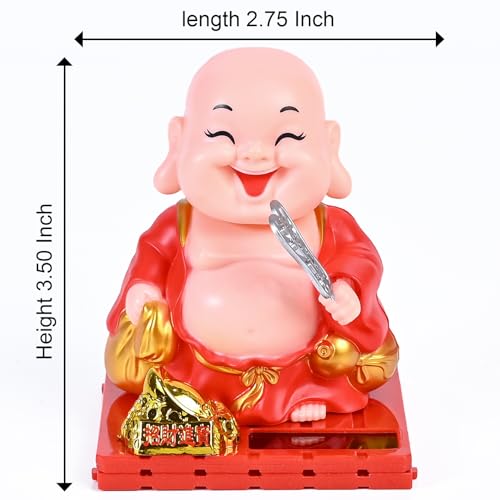 HindCraft Solar Buddha Monk Idol –Valentine Gift for Good Luck & Wealth | Moving Head & Hand with Money Potli | Feng Shui Showpiece for Car, Home & Office | Buddha Décor for Peace & Prosperity - Image 3