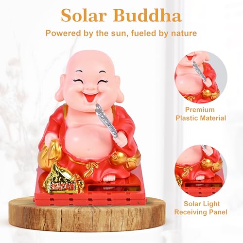 HindCraft Solar Buddha Monk Idol –Valentine Gift for Good Luck & Wealth | Moving Head & Hand with Money Potli | Feng Shui Showpiece for Car, Home & Office | Buddha Décor for Peace & Prosperity - Image 5