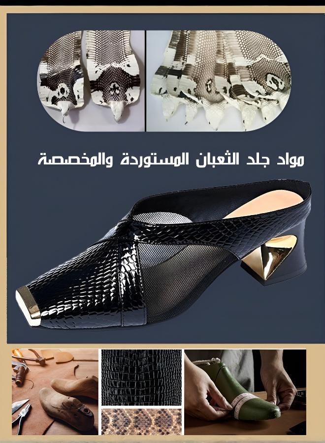 Square-Toe Toe-Protection Slides with Snake-Pattern Design - Image 4