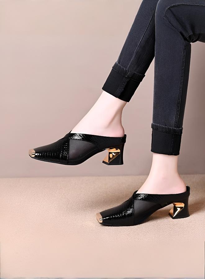 Square-Toe Toe-Protection Slides with Snake-Pattern Design - Image 5