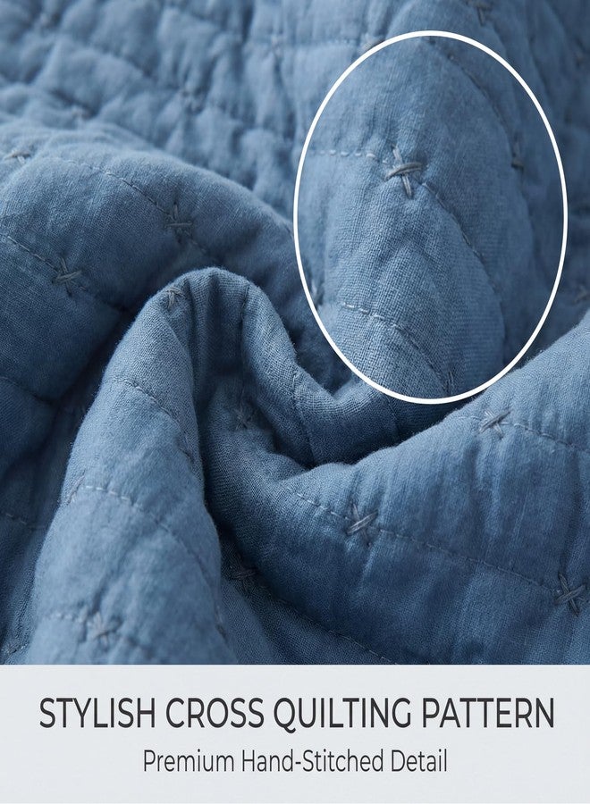 opso Queen Size Quilt Bedspread Sets, Cotton Bedding Set with 2 Pillowcases, Prewashed Lightweight Soft Quilted Cross Stitch Vintage Full Size Coverlet Comforter Sets, Blue - Image 5