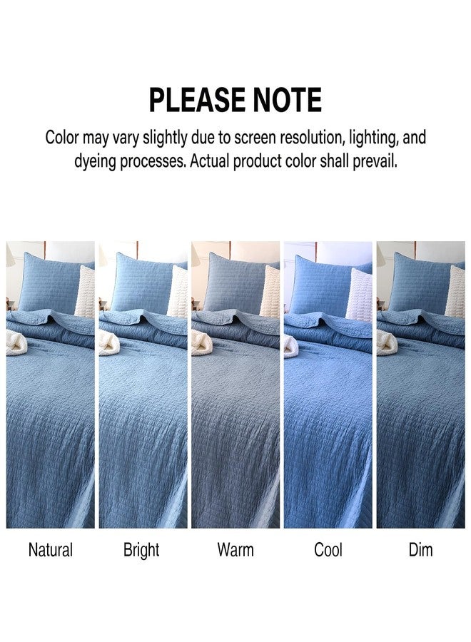 opso Queen Size Quilt Bedspread Sets, Cotton Bedding Set with 2 Pillowcases, Prewashed Lightweight Soft Quilted Cross Stitch Vintage Full Size Coverlet Comforter Sets, Blue - Image 4
