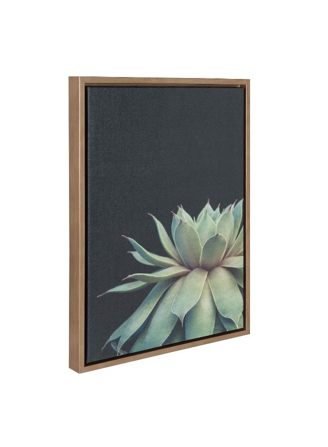 Kate and Laurel Kate and Laurel Sylvie Succulent Plant Framed Canvas Wall Art Botanical Green with Black Background 18x24 Gold  - Image 3