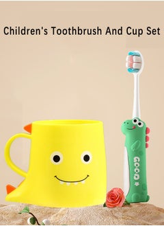 HaveDream Children's Cartoon Toothbrush And Tooth Cup Set (Green Toothbrush + Yellow Tooth Cup)  - Image 1