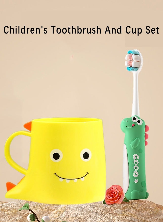 HaveDream Children's Cartoon Toothbrush And Tooth Cup Set (Green Toothbrush + Yellow Tooth Cup) - Image 1