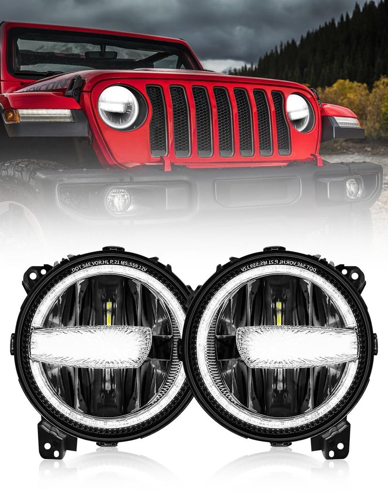 ADTOPI 9 Inch LED Headlights Round Headlights Halo DRL Headlamps with SAEDOT Approved Head Lamp Replacement Compatible with Jeep Wrangler 20182025 JL JLU Gladiator JT SUV Instructions