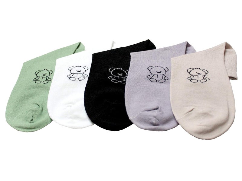 Missby® Teddy Print Cotton Ankle Socks (Multi-Coloured, Pack of 5 Pairs) - Image 4