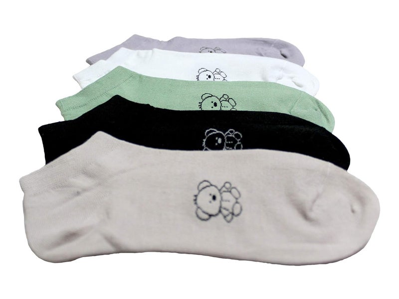 Missby® Teddy Print Cotton Ankle Socks (Multi-Coloured, Pack of 5 Pairs) - Image 3
