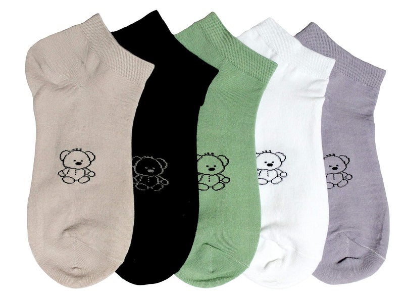 Missby® Teddy Print Cotton Ankle Socks (Multi-Coloured, Pack of 5 Pairs) - Image 2
