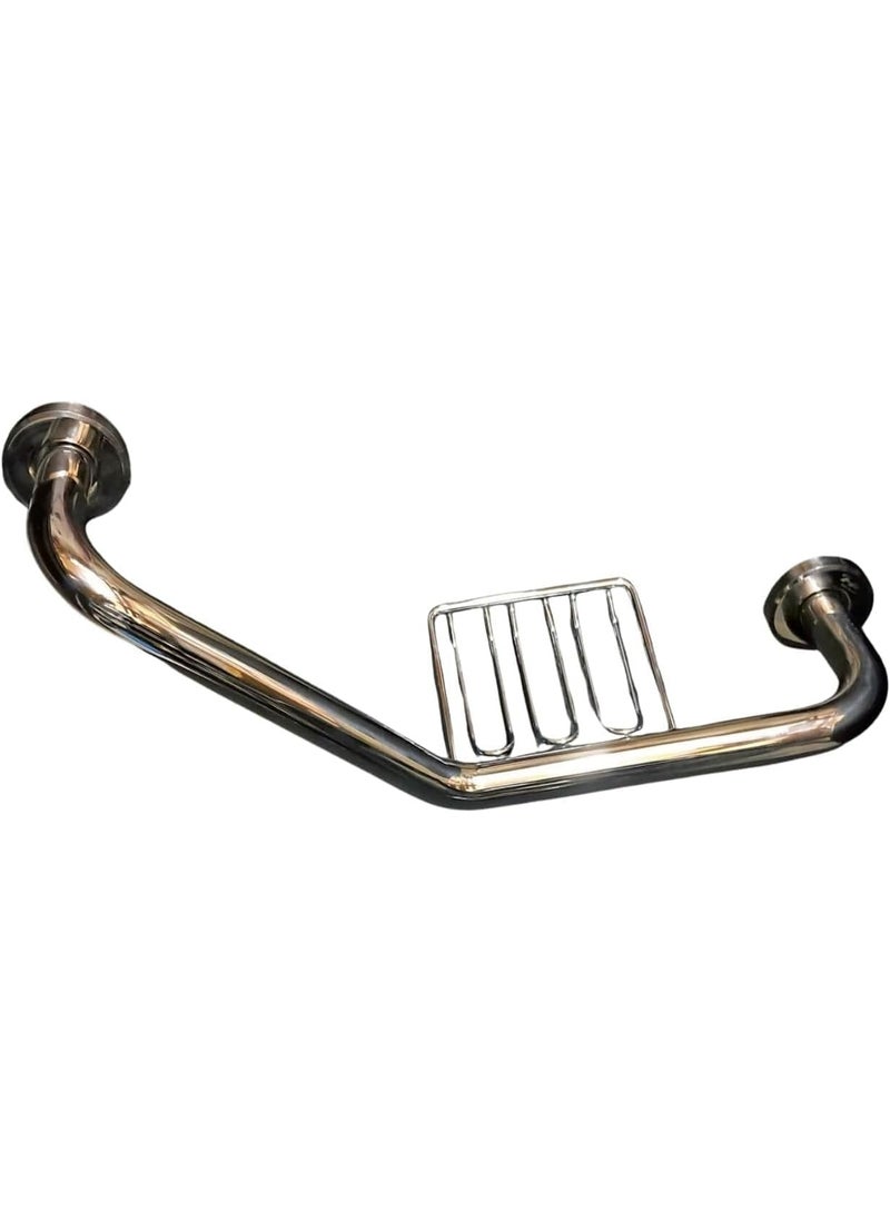 Brass Safety Grab Bar with Soap Mesh, Bathtub Support Handrail for Handicapped, Elderly, Pregnant Women, Silver
