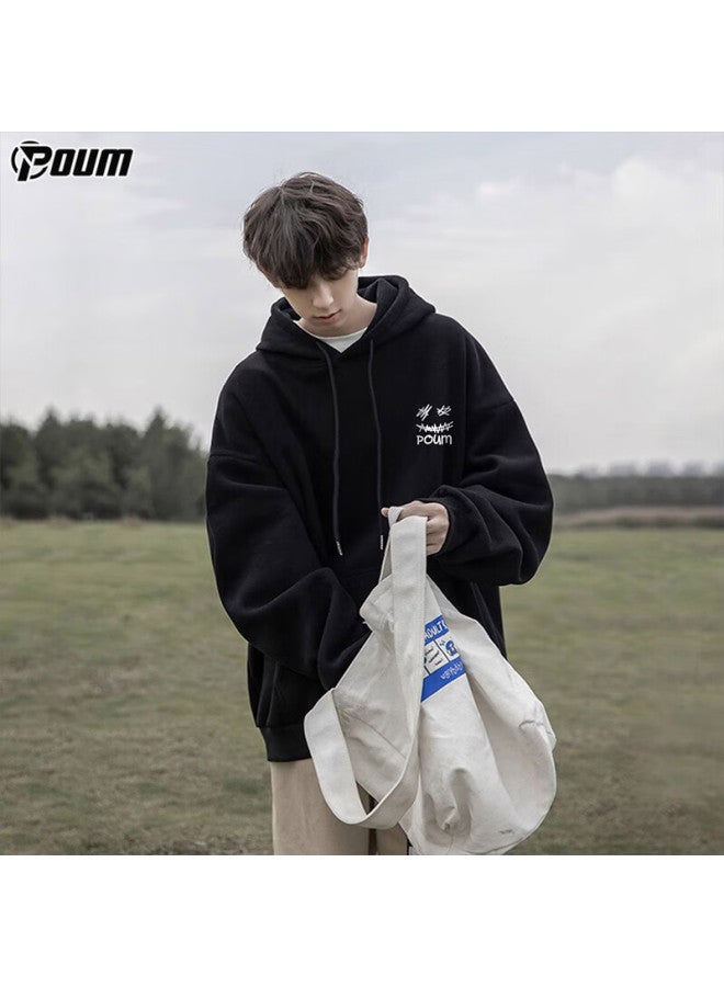 Poum Hooded Sweatshirt For Men, Spring And Autumn Style, Loose Casual Couple's Sportswear Jacket, Pow04 Black 2XL - Image 1