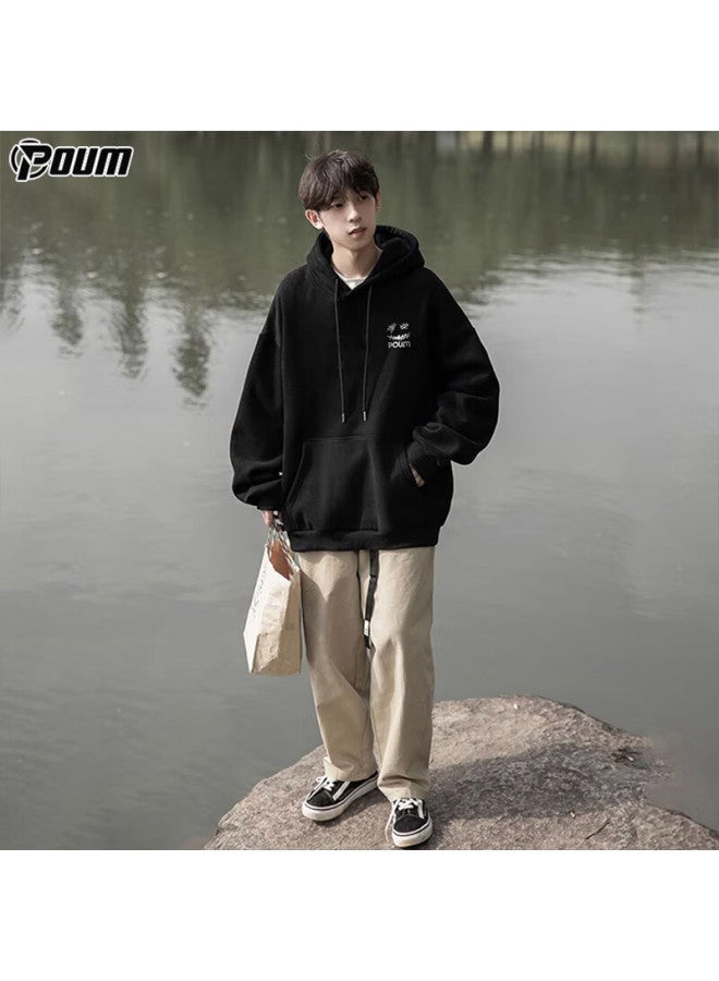 Poum Hooded Sweatshirt For Men, Spring And Autumn Style, Loose Casual Couple's Sportswear Jacket, Pow04 Black 2XL - Image 4