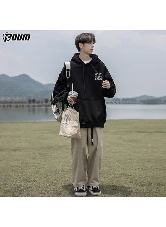 Poum Hooded Sweatshirt For Men, Spring And Autumn Style, Loose Casual Couple's Sportswear Jacket, Pow04 Black 2XL - Image 3