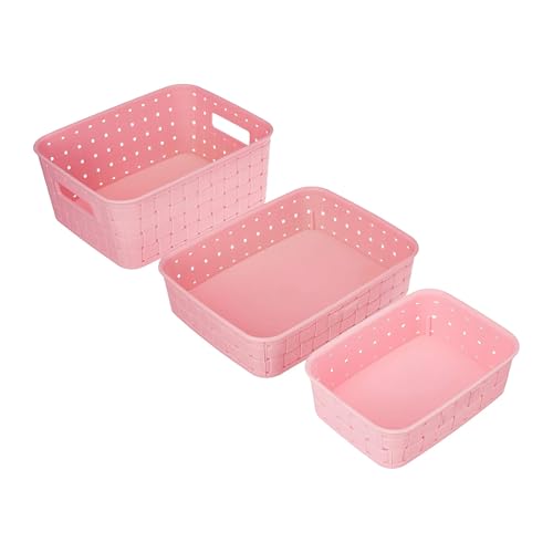 Sulfar Multipurpose Large Storage Baskets | Versatile Use for Organizing Fruits, Vegetables, Magazines, or Cosmetics | Set of 3, Durable (Pink) - Image 1