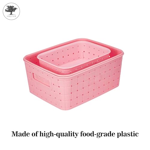 Sulfar Multipurpose Large Storage Baskets | Versatile Use for Organizing Fruits, Vegetables, Magazines, or Cosmetics | Set of 3, Durable (Pink) - Image 2
