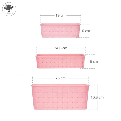 Sulfar Multipurpose Large Storage Baskets | Versatile Use for Organizing Fruits, Vegetables, Magazines, or Cosmetics | Set of 3, Durable (Pink) - Image 3