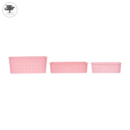 Sulfar Multipurpose Large Storage Baskets | Versatile Use for Organizing Fruits, Vegetables, Magazines, or Cosmetics | Set of 3, Durable (Pink) - Image 5