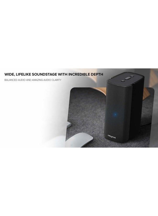 Creative T100 2.0 Compact Hi-Fi Desktop Speakers, up to 80W Peak Power with Bluetooth 5.0, Optical-in, AUX-in, Wide Soundstage and Audio Clarity with Bass Control for Computers and Laptops (Black) - Image 2