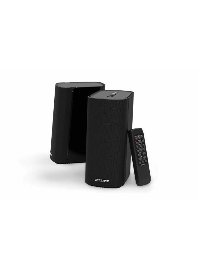 Creative T100 2.0 Compact Hi-Fi Desktop Speakers, up to 80W Peak Power with Bluetooth 5.0, Optical-in, AUX-in, Wide Soundstage and Audio Clarity with Bass Control for Computers and Laptops (Black) - Image 1