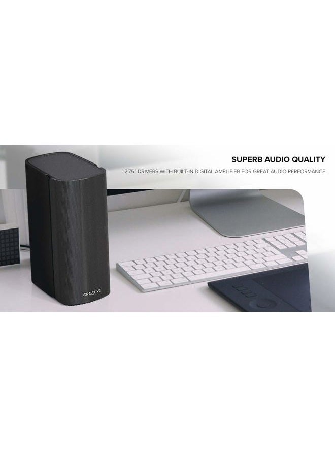 Creative T100 2.0 Compact Hi-Fi Desktop Speakers, up to 80W Peak Power with Bluetooth 5.0, Optical-in, AUX-in, Wide Soundstage and Audio Clarity with Bass Control for Computers and Laptops (Black) - Image 4