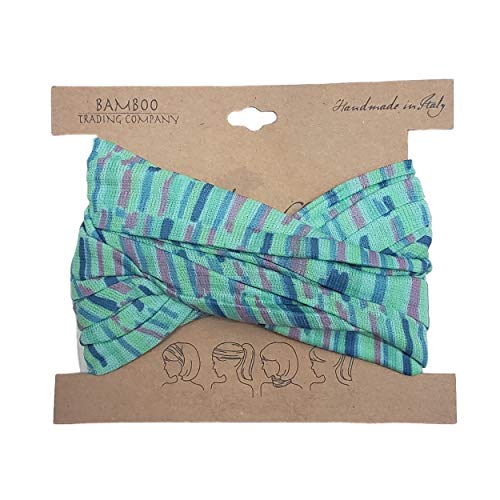 Bamboo Trading Company Boho Wide Headbands - Set of 4 Fun Striped Print Headwraps - 16” L x 9” W - Coral, Pink, Blue, Aqua Tones - Image 2