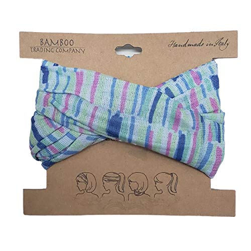 Bamboo Trading Company Boho Wide Headbands - Set of 4 Fun Striped Print Headwraps - 16” L x 9” W - Coral, Pink, Blue, Aqua Tones - Image 5