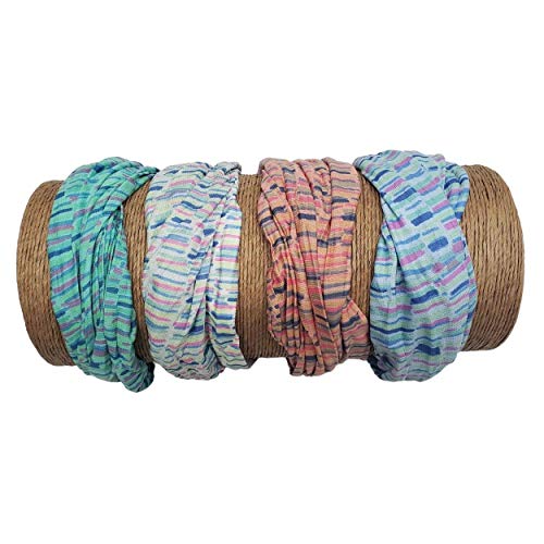 Bamboo Trading Company Boho Wide Headbands - Set of 4 Fun Striped Print Headwraps - 16” L x 9” W - Coral, Pink, Blue, Aqua Tones - Image 1