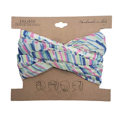 Bamboo Trading Company Boho Wide Headbands - Set of 4 Fun Striped Print Headwraps - 16” L x 9” W - Coral, Pink, Blue, Aqua Tones - Image 4