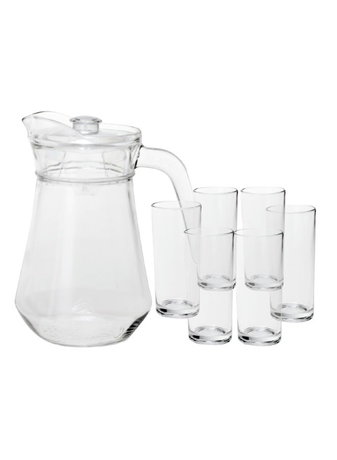 NAMSON Juice Jug Set 1200Ml Glass Pitcher Set Na-7771 With Lid And 6 Pieces 235Ml Glasses Clear Juce Jug Set - Image 1