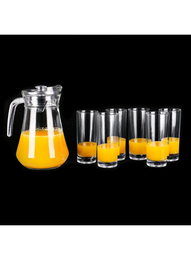 NAMSON Juice Jug Set 1200Ml Glass Pitcher Set Na-7771 With Lid And 6 Pieces 235Ml Glasses Clear Juce Jug Set - Image 2