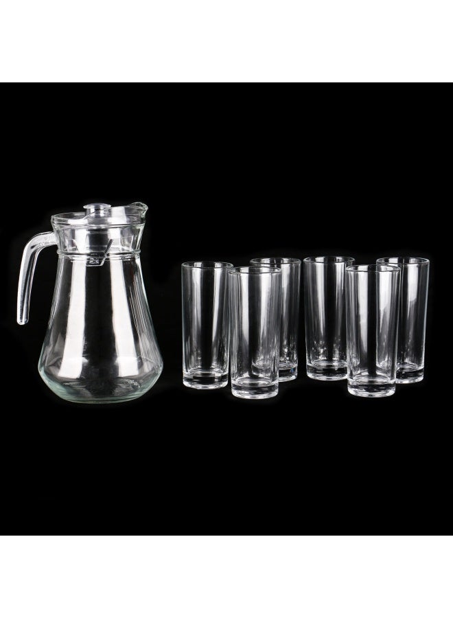 NAMSON Juice Jug Set 1200Ml Glass Pitcher Set Na-7771 With Lid And 6 Pieces 235Ml Glasses Clear Juce Jug Set - Image 4