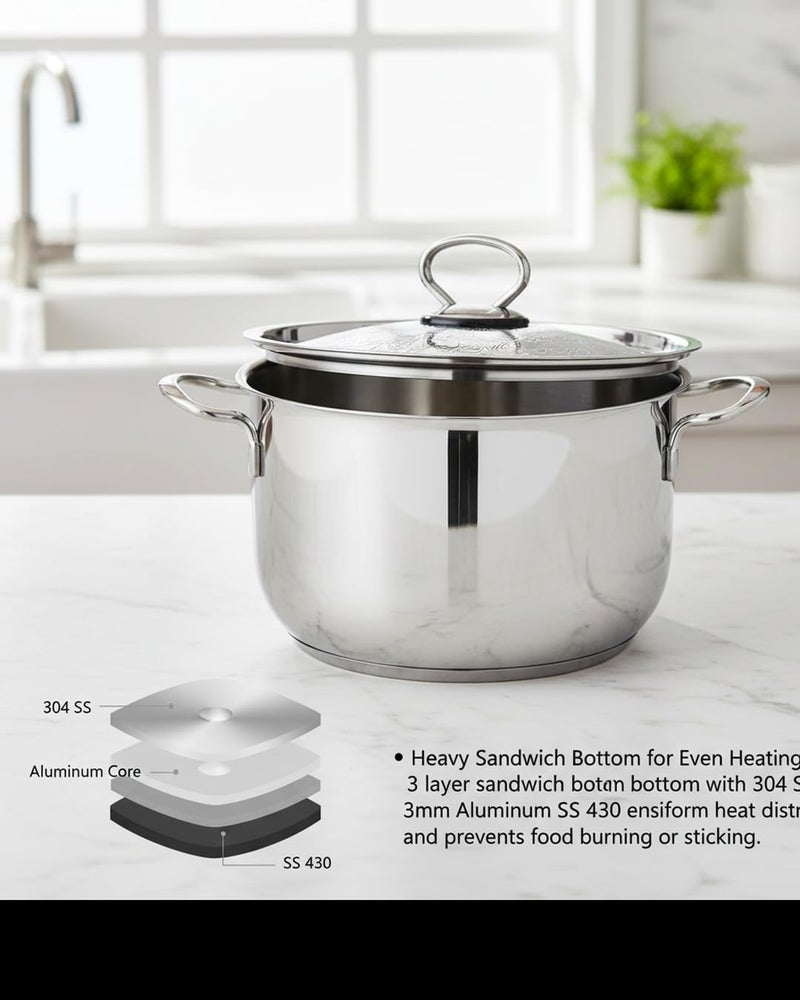 Pradeep Stainless Steel Cookpot with Design Lid (Bello)|18CM,2.3 L Capacity| Sandwich Bottom for Even Heating |Elegant SS Design Lid|Induction&Gas Stove Compatible|Biriyani Pot|Rice Cooking Pan - Image 4