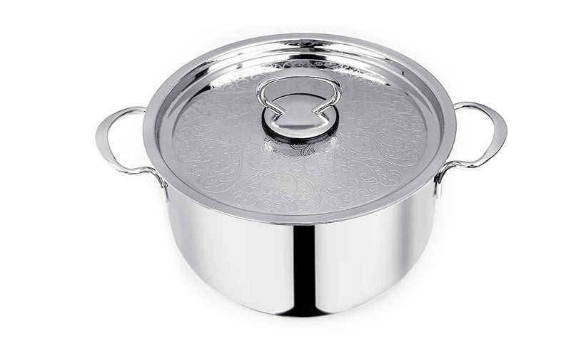 Pradeep Stainless Steel Cookpot with Design Lid (Bello)|18CM,2.3 L Capacity| Sandwich Bottom for Even Heating |Elegant SS Design Lid|Induction&Gas Stove Compatible|Biriyani Pot|Rice Cooking Pan - Image 1