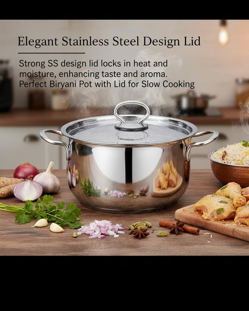 Pradeep Stainless Steel Cookpot with Design Lid (Bello)|18CM,2.3 L Capacity| Sandwich Bottom for Even Heating |Elegant SS Design Lid|Induction&Gas Stove Compatible|Biriyani Pot|Rice Cooking Pan - Image 2
