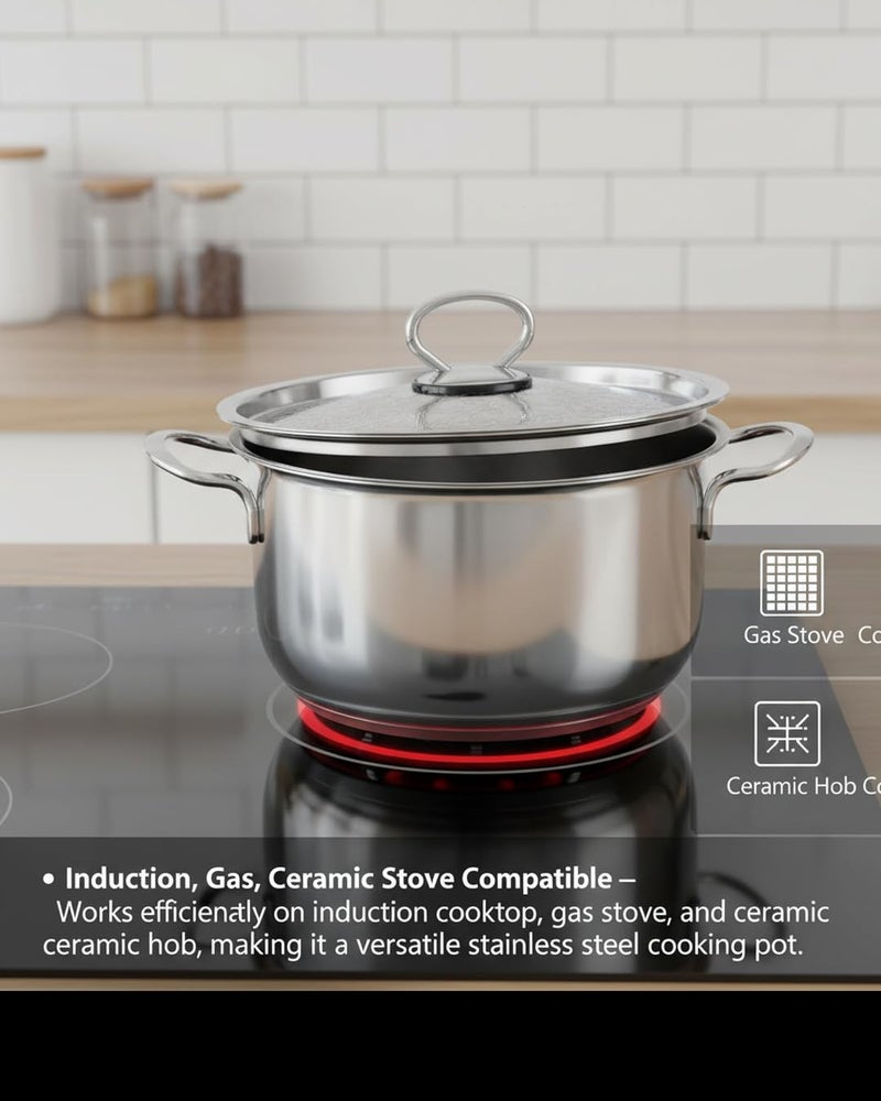Pradeep Stainless Steel Cookpot with Design Lid (Bello)|18CM,2.3 L Capacity| Sandwich Bottom for Even Heating |Elegant SS Design Lid|Induction&Gas Stove Compatible|Biriyani Pot|Rice Cooking Pan - Image 3