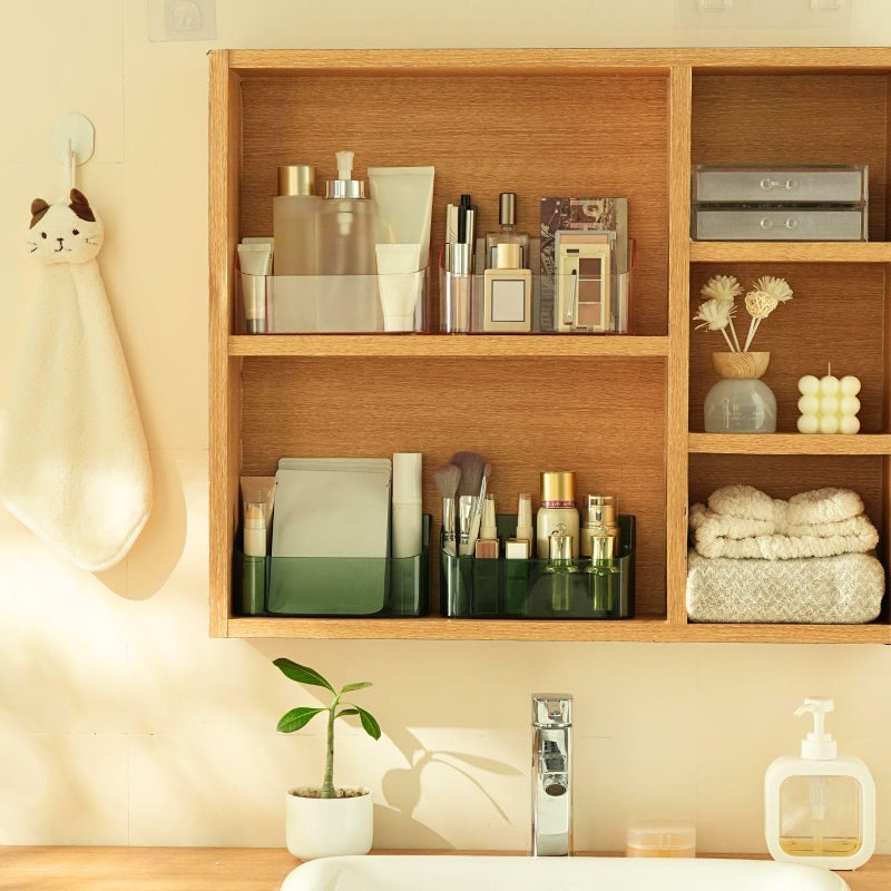 SUNFICON 2 Pack Makeup Trays Organizers Holders Cosmetic Display Cases Tabletop Desktop Vanity Countertop Bathroom Wall Cabinet Medicine Storage Boxes for Womens Ladies Girls Crystal Green - Image 3