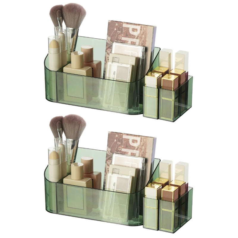 SUNFICON 2 Pack Makeup Trays Organizers Holders Cosmetic Display Cases Tabletop Desktop Vanity Countertop Bathroom Wall Cabinet Medicine Storage Boxes for Womens Ladies Girls Crystal Green - Image 2