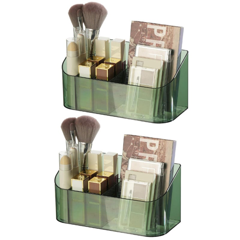 SUNFICON 2 Pack Makeup Trays Organizers Holders Cosmetic Display Cases Tabletop Desktop Vanity Countertop Bathroom Wall Cabinet Medicine Storage Boxes for Womens Ladies Girls Crystal Green - Image 1