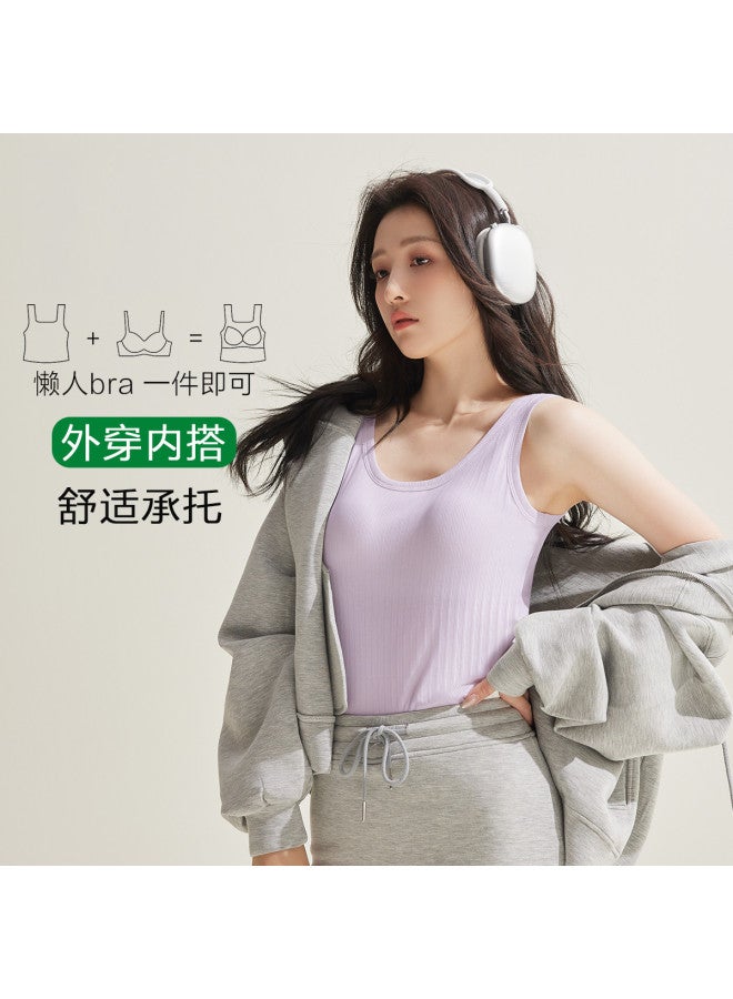 Red Bean Vertical Stripes No-Need-To-Wear Bra Women'S Camisole With Built-In Pads, Layering Tank Top For Inner Or Outer Wear - Image 4