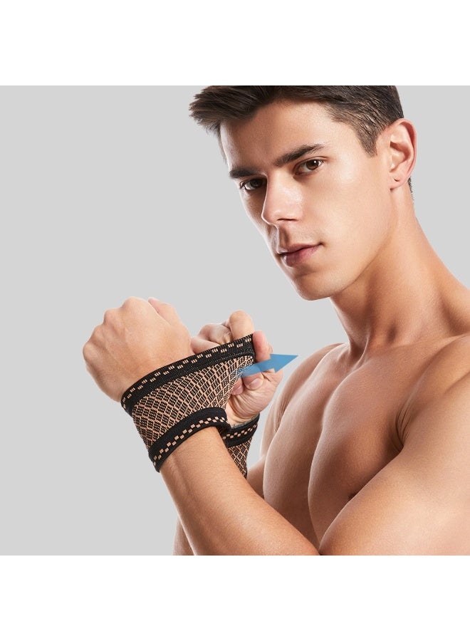 COYO Copper Wrist Compression Brace (2Pcs), Elastic Wrist Support Sleeve Wrist Braces for Tendonitis, Arthritis, Carpal Tunnel Pain Relief, Soft Wrist Wrap Wristbands for Sport, Fitness, Workout, Typing - Image 5