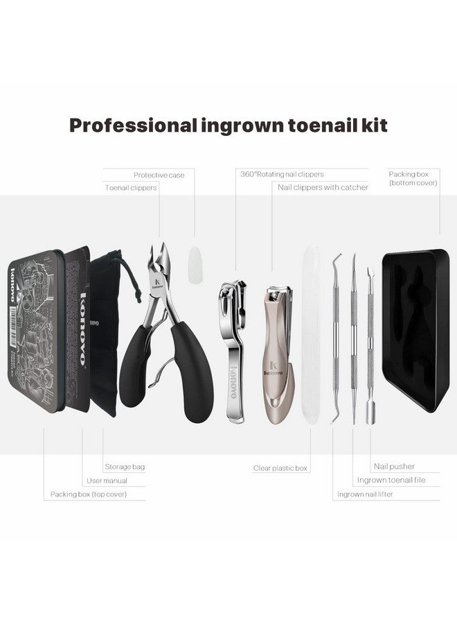 konovo Toenail Clippers For Seniors Thick Toenails Toe Nail Clippers Adult Thick Nails Long Handle Heavy Duty Nail Clippers Kit 6Pcs Black - Image 2