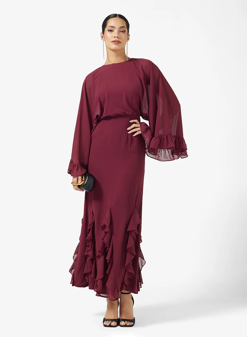 انايا ويذ لوف Cape Sleeve Ruffle Detail Maxi Dress